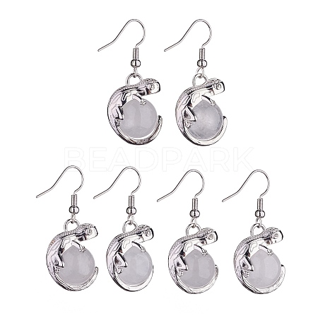 Natural Quartz Crystal Chameleon Dangle Earrings with Crystal Rhinestone EJEW-A092-10P-10-1