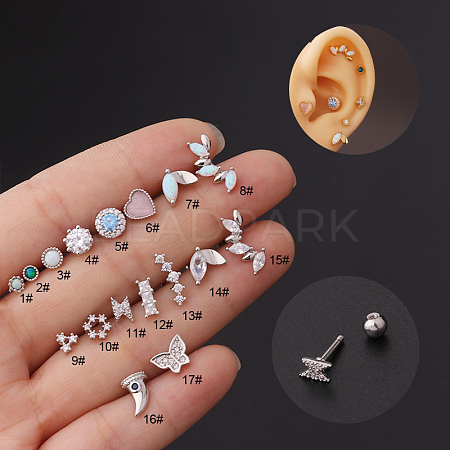 Stainless Steel & Synthetic Opal Cartilage Earrings WG8423D-32-1