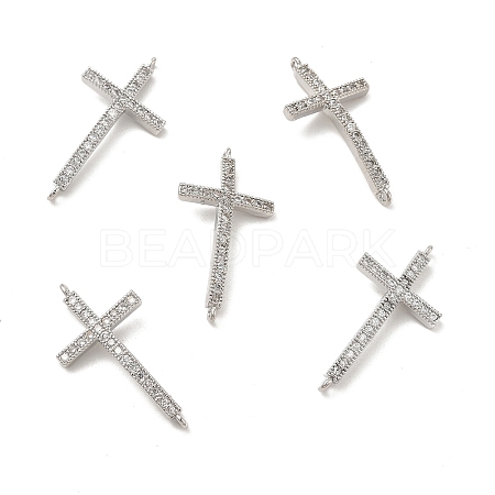 Brass Micro Pave Clear Cubic Zirconia Connector Charms KK-E068-VB331-1