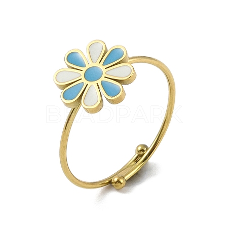 Ion Plating(IP) Flower 304 Stainless Steel Enamel Ring RJEW-A038-18G-04-1