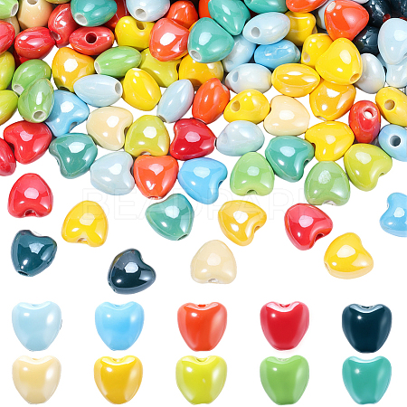 200Pcs 10 Colors Pearlized Handmade Porcelain Beads PORC-SC0001-49-1