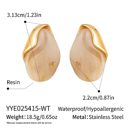 Oval 304 Stainless Steel & Resin Stud Earrings QS3167-4-1