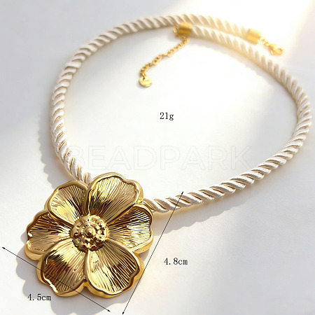 304 Stainless Steel Big Pendant RoundPolycotton Twisted Cord Necklaces for Women WG3C3B3-01-1