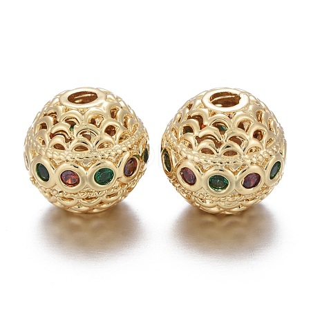 Brass Micro Pave Cubic Zirconia Beads KK-K244-19G-1