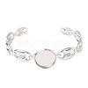 304 Stainless Steel Coffee Bean Chain Cuff Bracelet Blanks with Flat Round Bezel Settings SA-CBA4160-02A-P-2