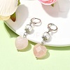 Natural Rose Quartz Heart with Shell Pearl Dangle Leverback Earrings EJEW-TA00331-2