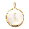 Rack Plating Brass Micro Pave Clear Cubic Zirconia Pendants with Shell KK-M309-42G-L-1