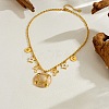 304 Stainless Steel Enamel Flat Round Cross Star Pendant Necklaces for Women NJEW-F380-02G-2