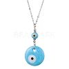 Light Sky Blue Glass Evil Eye Pendant Necklace with Alloy Cable Chains NJEW-JN04650-01-1