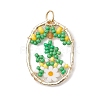 Glass Seed Beaded Oval with Flower Pendants PALLOY-MZ01061-03-1