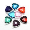Silver Color Plated Brass Glass Triangle Pendants GLAA-J012-S-1