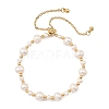 Adjustable Natural Cultured Freshwater Pearl & Brass Beads Slider Bracelets for Women BJEW-JB13878-3
