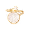 Shell Flat Round Open Cuff Ring with Clear Cubic Zirconia RJEW-P030-01G-2