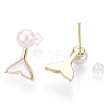 Whale Tail Natural White Shell & Pearl Stud Earrings PEAR-N020-06O-1