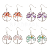 ANATTASOUL 4 Pairs 4 Style Natural Mixed Gemstone Chips Tree of Life Dangle Earrings EJEW-AN0002-48-1