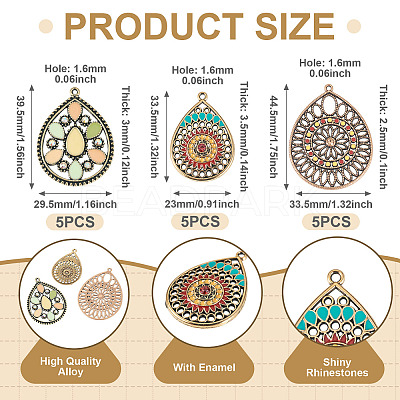 15Pcs 3 Styles Alloy Enamel Pendants ENAM-TA0003-69-1