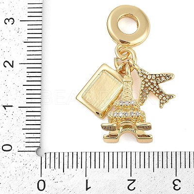 Rack Plating Brass Clear Cubic Zirconia European Dangle Charms KK-P287-18E-G-1