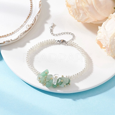 Handmade Glass Seed Beaded & Natural Green Aventurine Chips Beaded Bracelets for Women BJEW-MZ00225-02-1