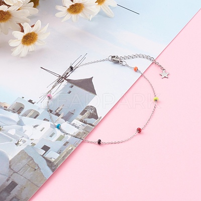 Stainless Steel Satellite Chain Anklets AJEW-AN00423-1