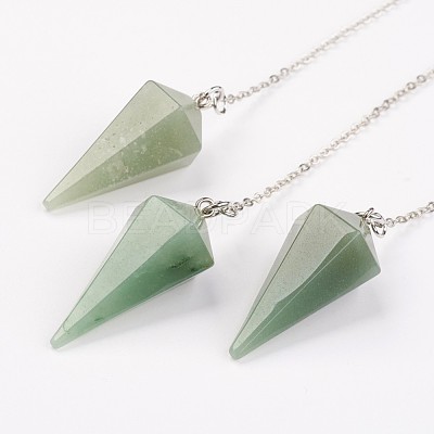 Natural Green Aventurine Hexagonal Pointed Dowsing Pendulums G-G956-D06-FF-1