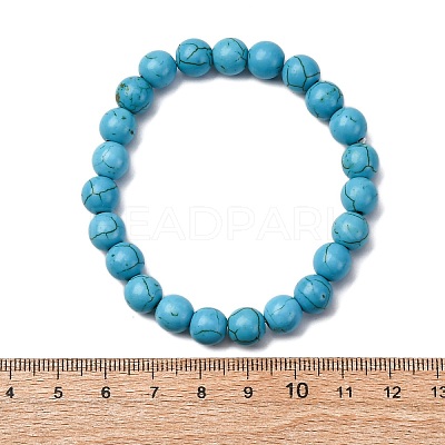 Synthetic Turquoise Round Beaded Stretch Bracelets BJEW-F203-02-1