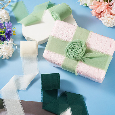 3 Rolls Polyester Raw Edges Ribbons SRIB-TAC0002-26F-1