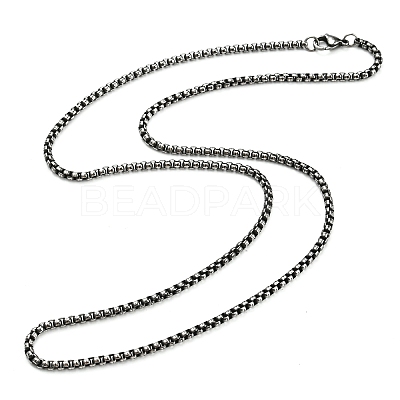 304 Stainless Steel Box Chain Necklace NJEW-D046-01B-1