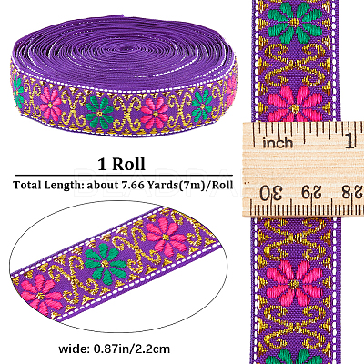7M Flat Ethnic Style Polyester Ribbon OCOR-WH0046-74C-1