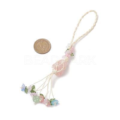 Nuggets Natural Rose Quartz Net Pouch Pendant Decorations HJEW-JM04260-01-1
