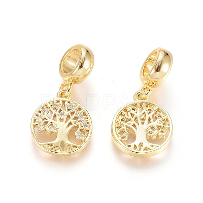 Brass Micro Pave Clear Cubic Zirconia European Dangle Charms OPDL-L016-10G-1