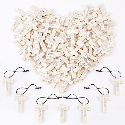 DIY Cross Pendant Necklace Making Kit WOOD-NB0002-10-1