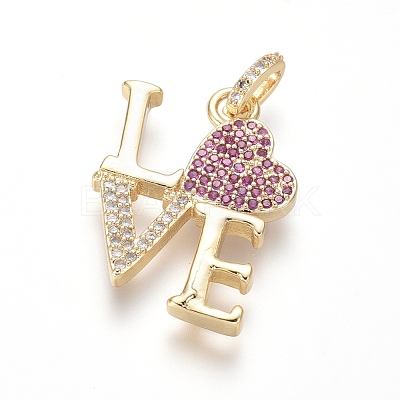 Brass Micro Pave Cubic Zirconia Pendants for Valentine's Day ZIRC-I032-42G-1