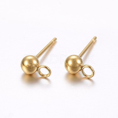 304 Stainless Steel Ball Stud Earring Findings X-STAS-E436-17B-G-1