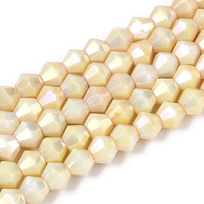 Anti-Tarnish Electroplate Bicone Glass Beads Strands EGLA-T021-4mm-16-10-1