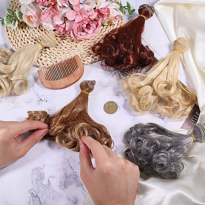 5Pcs 5 Styles  High Temperature Fiber Long Pear Perm Hairstyle Doll Wig Hair DIY-GL0005-63B-1