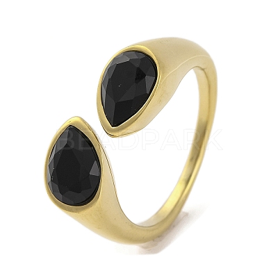 Ion Plating(IP) 304 Stainless Steel Rhinestone Teardrop Cuff Open for Women RJEW-N046-04C-G-1