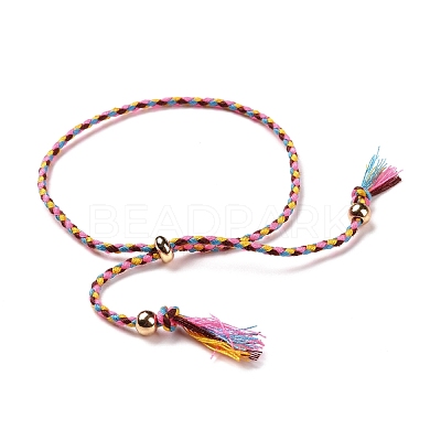 Polyester Braided Slider Bracelet with Brass Beads BJEW-A099-01-1