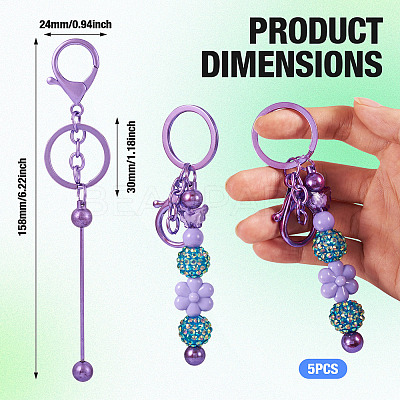 5Pcs Alloy and Brass Bar Beadable Keychain for Jewelry Making DIY Crafts DIY-SW0001-15C-1