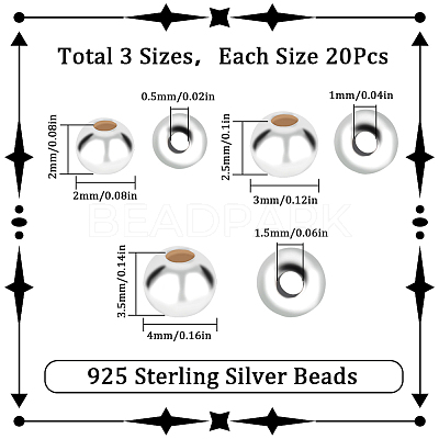 60Pcs 3 Styles 925 Sterling Silver Beads STER-SC0001-25-1