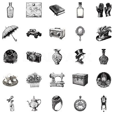 50Pcs Vintage Items Themes Paper Sticker STIC-C012-19-1