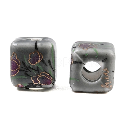 Floral Printed Porcelain Beads PORC-Q160-2-1