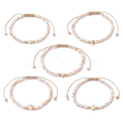 Glass & Brass Beads Braided Bead Bracelets BJEW-JB09873-1