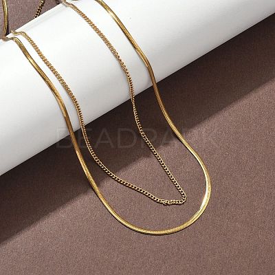 304 Stainless Steel Flat Snake Chain Twisted Chain Double Layer Necklaces NJEW-S453-01G-A-1