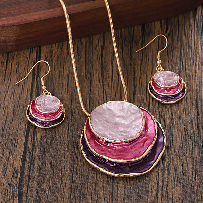 Three Flat Round Zinc Alloy Enamel Pendant Necklaces & Dangle Earrings Sets WGCF00E-03-1