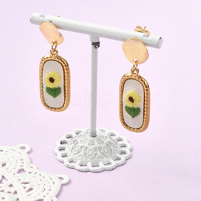 304 Stainless Steel & Cloth Embroidery Stud Dangle Earrings EJEW-JE07298-01-1