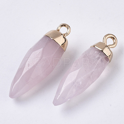 Top Golden Plated Natural Rose Quartz Pointed Pendants G-S359-078E-1