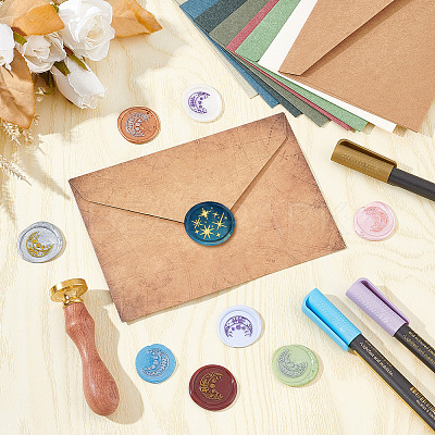 Brass Wax Seal Stamps with Wood Handle AJEW-WH0412-0050-1
