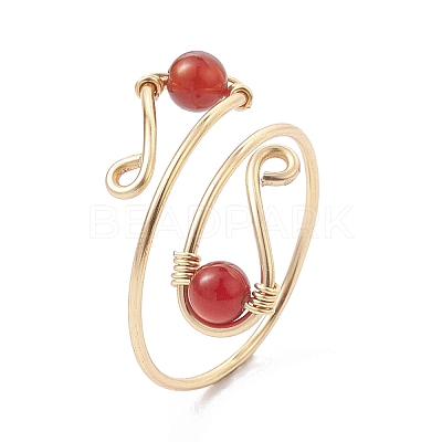 Copper Wire Wrapped Natural & Synthetic Gemstone Open Ring RJEW-JR00623-1