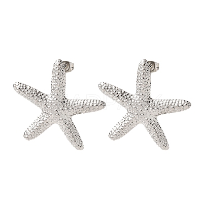 304 Stainless Steel Starfish Stud Earrings EJEW-Z135-02P-03-1
