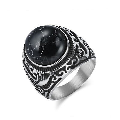 304 Stainless Steel with Synthetic Turquoise Finger Rings for Men FS-WG44E14-01-1